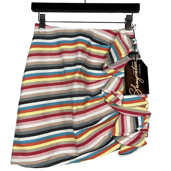 NEW! Staycation x Revolve Asymmetrical Skirt Striped Ruffle Trim - XS - Picture 1 of 4